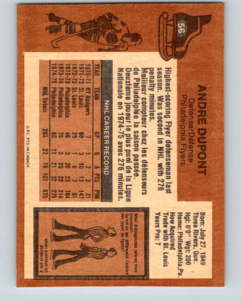 1975-76 O-Pee-Chee #56 Andre Dupont Philadelphia Flyers V5428