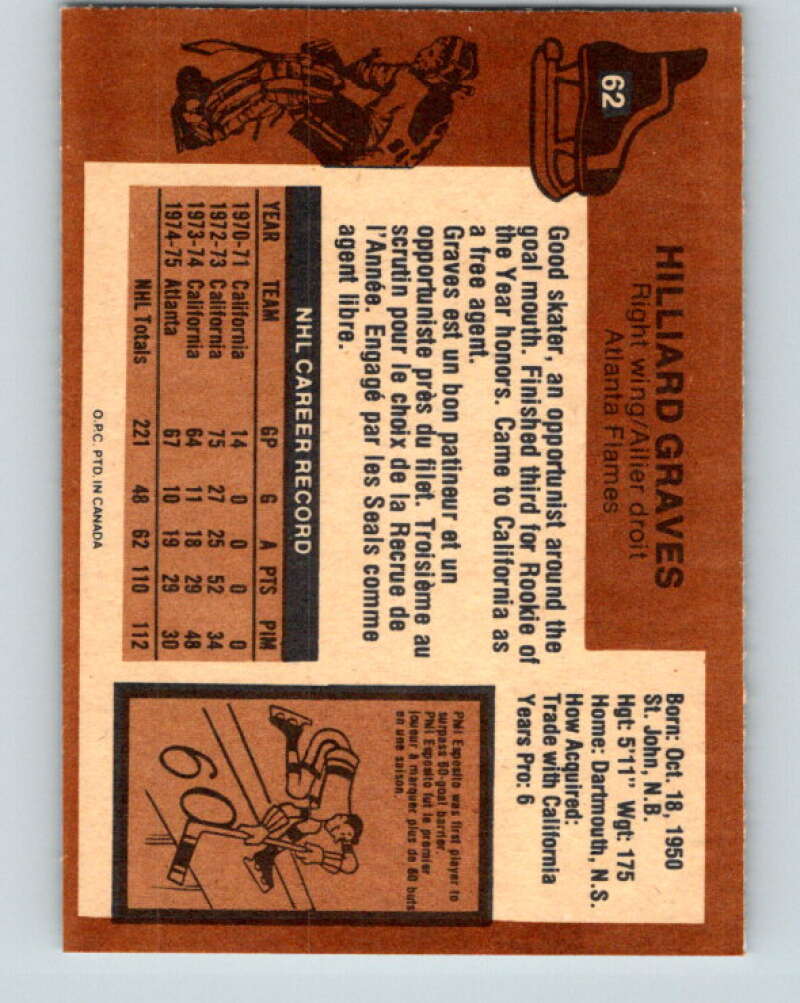 1975-76 O-Pee-Chee #62 Hilliard Graves Atlanta Flames V5452