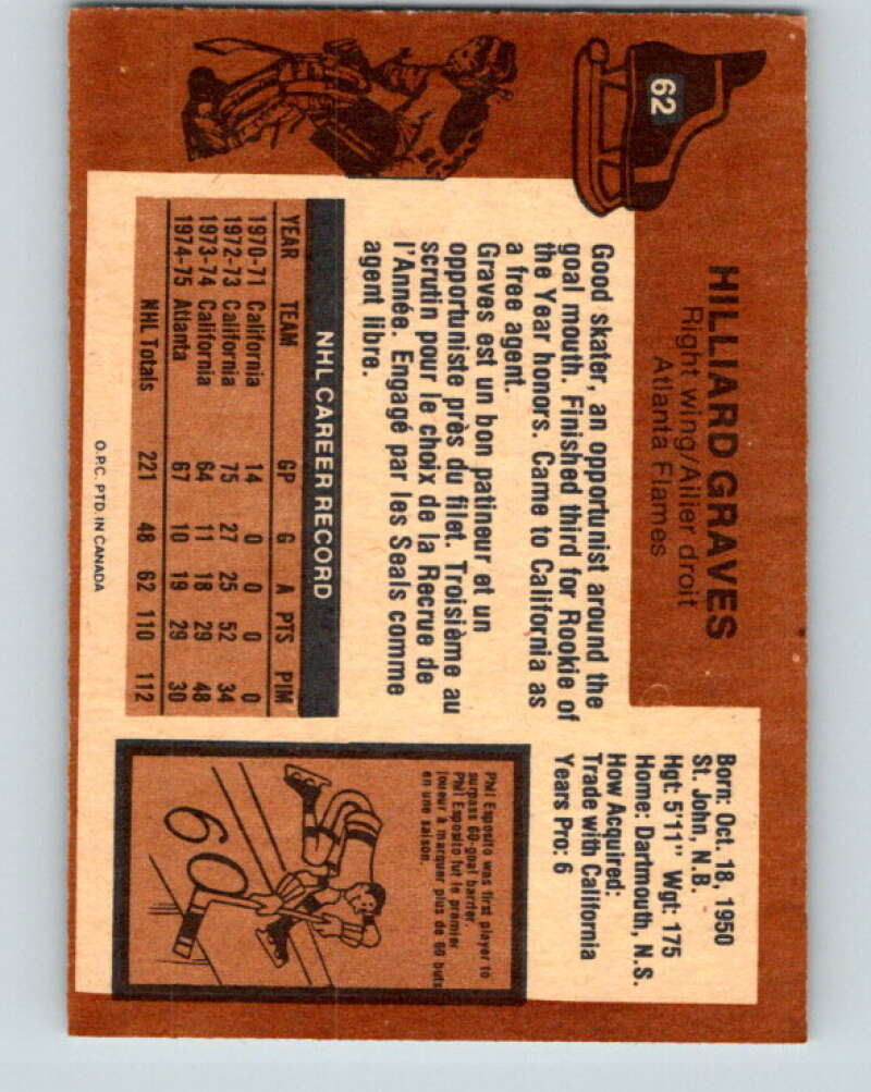 1975-76 O-Pee-Chee #62 Hilliard Graves Atlanta Flames V5454