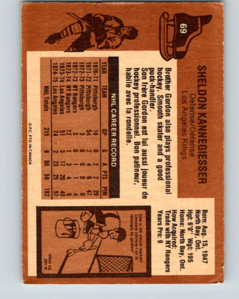 1975-76 O-Pee-Chee #69 Sheldon Kannegiesser Los Angeles Kings V5473