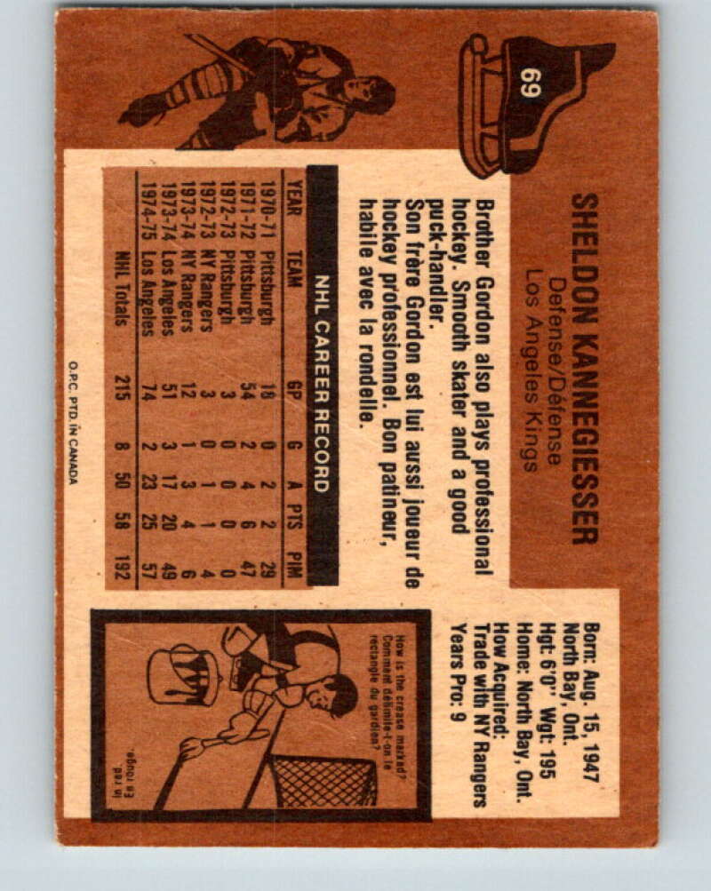 1975-76 O-Pee-Chee #69 Sheldon Kannegiesser Los Angeles Kings V5474