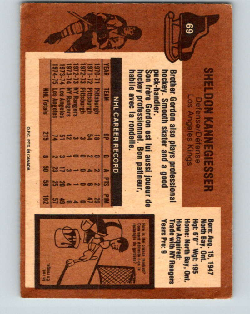1975-76 O-Pee-Chee #69 Sheldon Kannegiesser Los Angeles Kings V5476