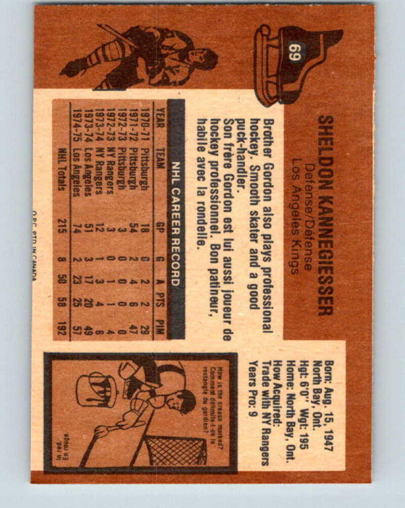 1975-76 O-Pee-Chee #69 Sheldon Kannegiesser Los Angeles Kings V5478