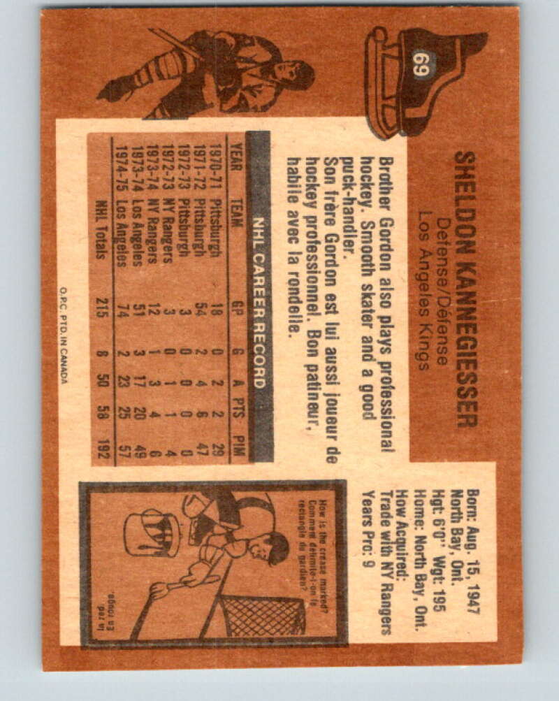 1975-76 O-Pee-Chee #69 Sheldon Kannegiesser Los Angeles Kings V5479