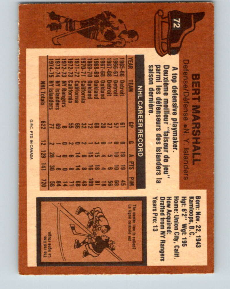 1975-76 O-Pee-Chee #72 Bert Marshall New York Islanders V5487