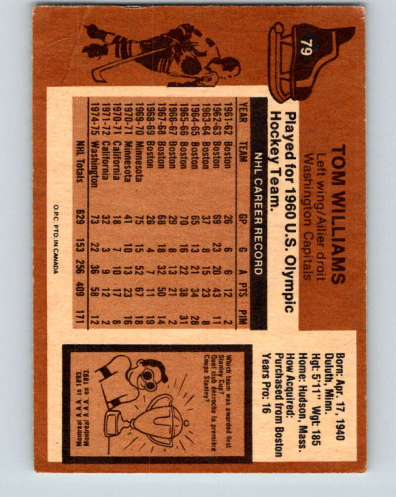1975-76 O-Pee-Chee #79 Tom Williams Washington Capitals V5508
