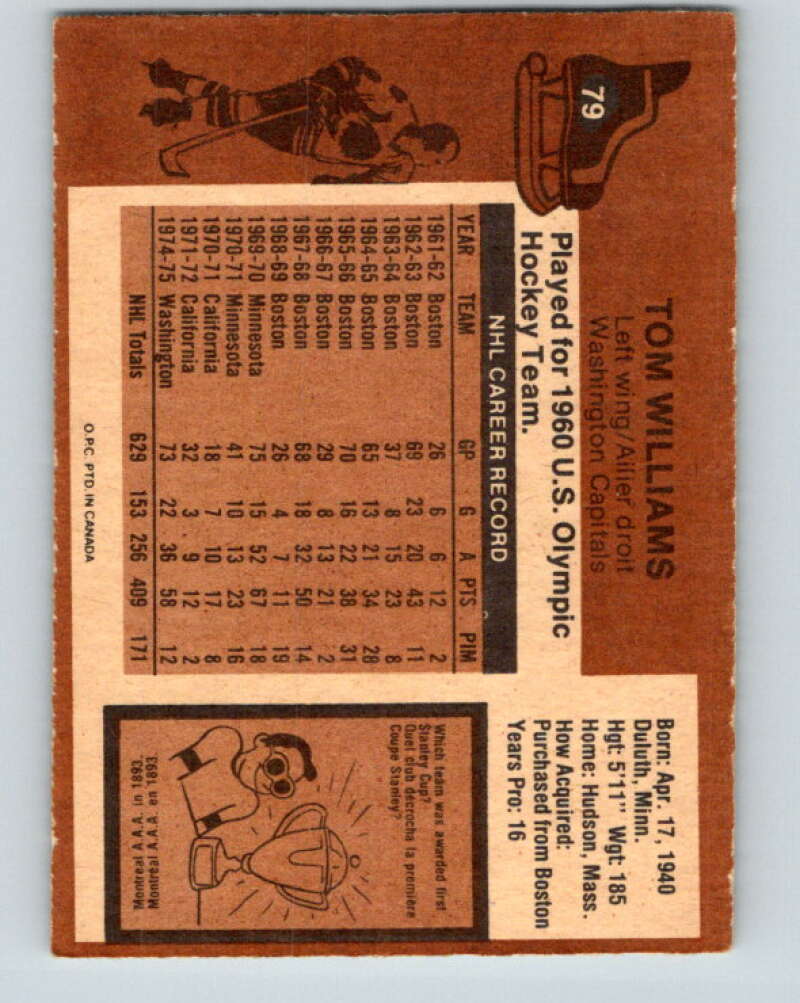 1975-76 O-Pee-Chee #79 Tom Williams Washington Capitals V5509