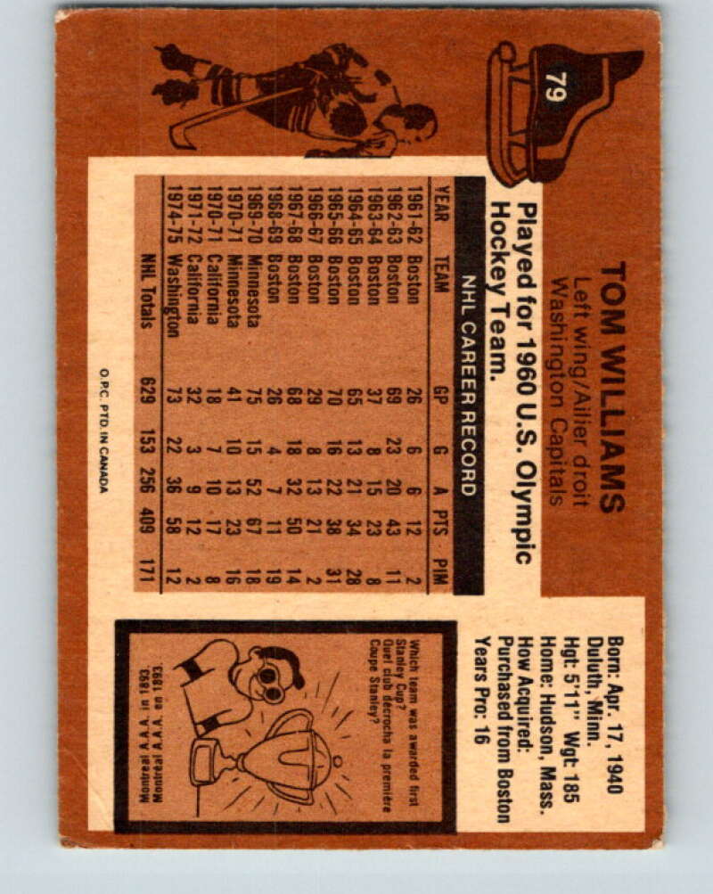 1975-76 O-Pee-Chee #79 Tom Williams Washington Capitals V5511