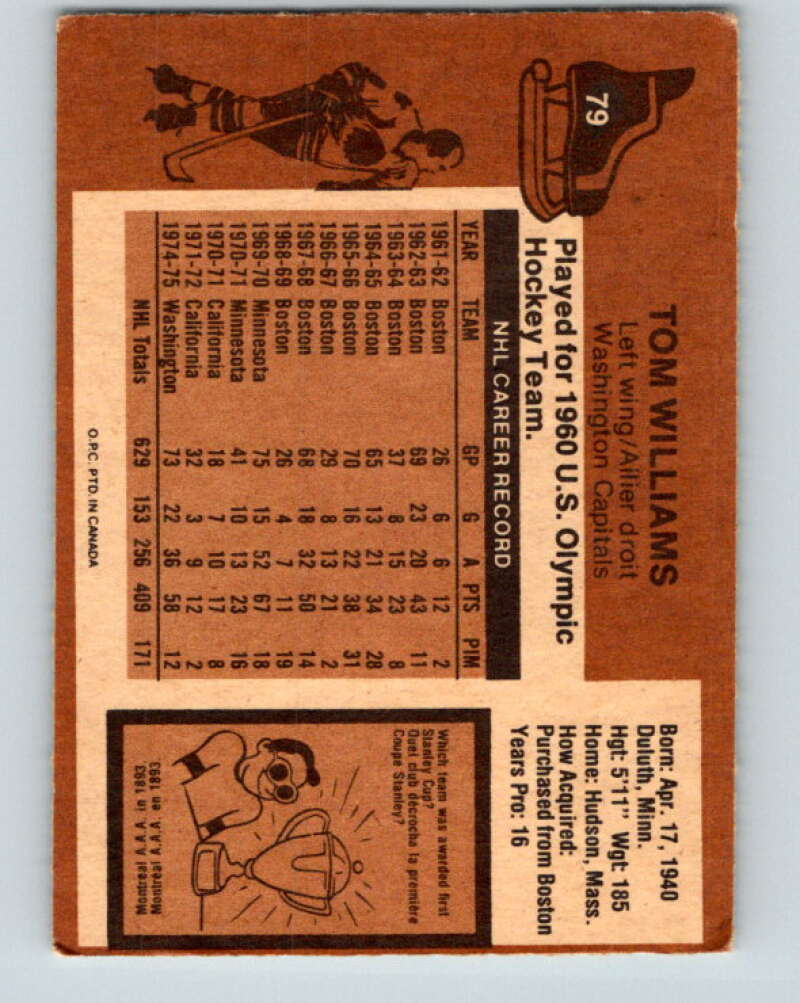 1975-76 O-Pee-Chee #79 Tom Williams Washington Capitals V5513
