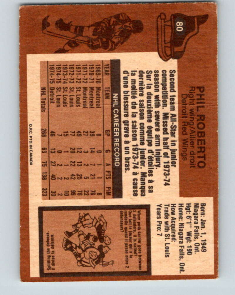 1975-76 O-Pee-Chee #80 Phil Roberto Detroit Red Wings V5517