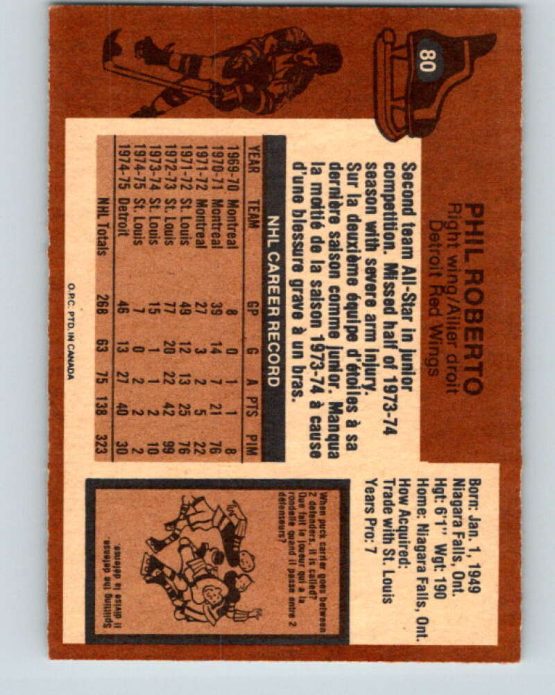 1975-76 O-Pee-Chee #80 Phil Roberto Detroit Red Wings V5518