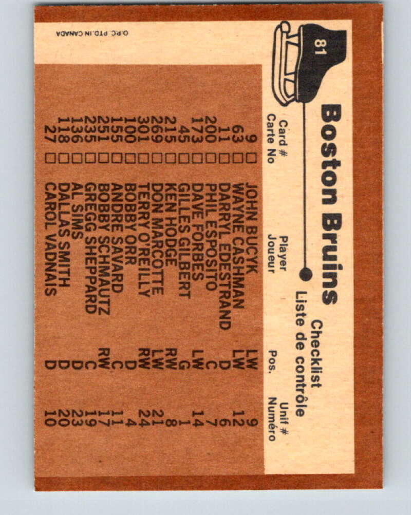 1975-76 O-Pee-Chee #81 Boston Bruins CL Boston Bruins V5519