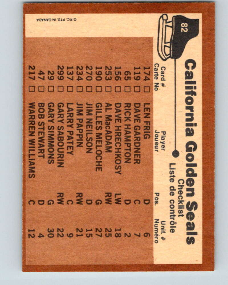 1975-76 O-Pee-Chee #82 California Golden Seals CL Seals V5523