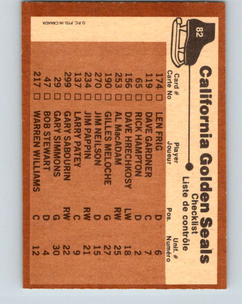 1975-76 O-Pee-Chee #82 California Golden Seals CL Seals V5524