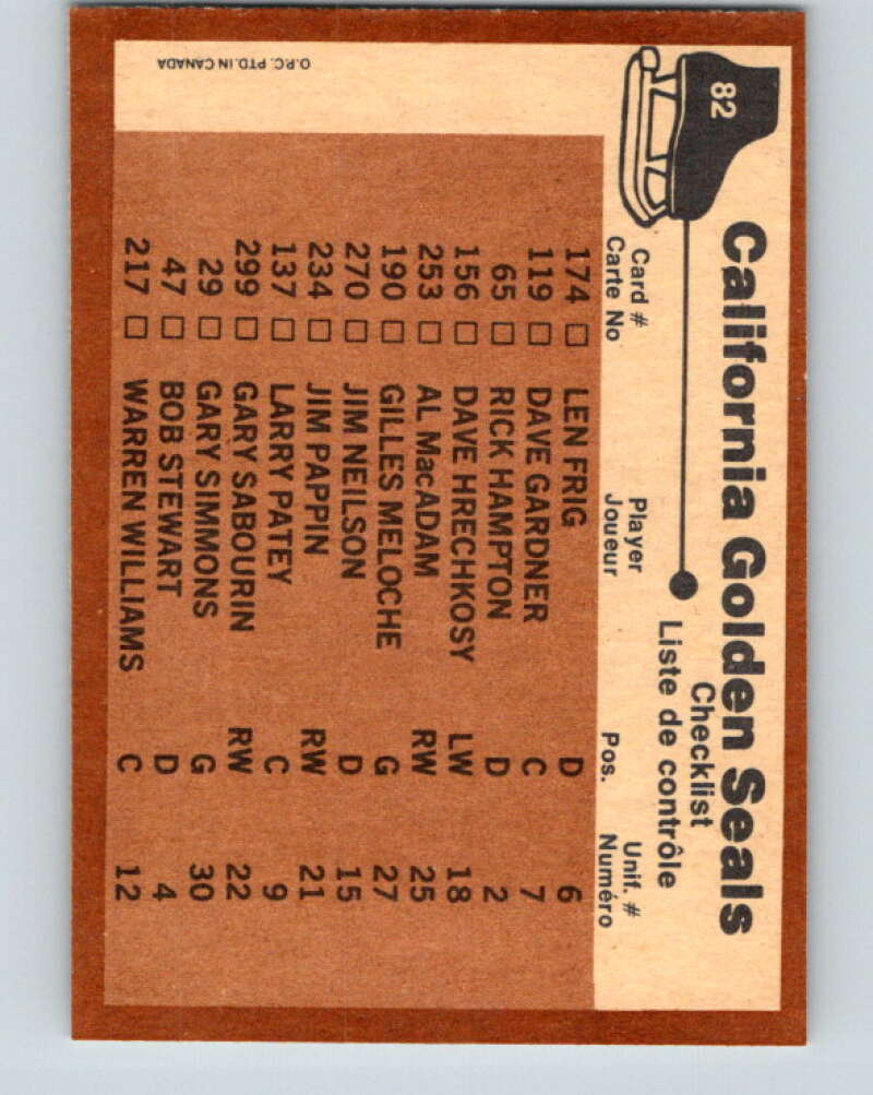 1975-76 O-Pee-Chee #82 California Golden Seals CL Seals V5525