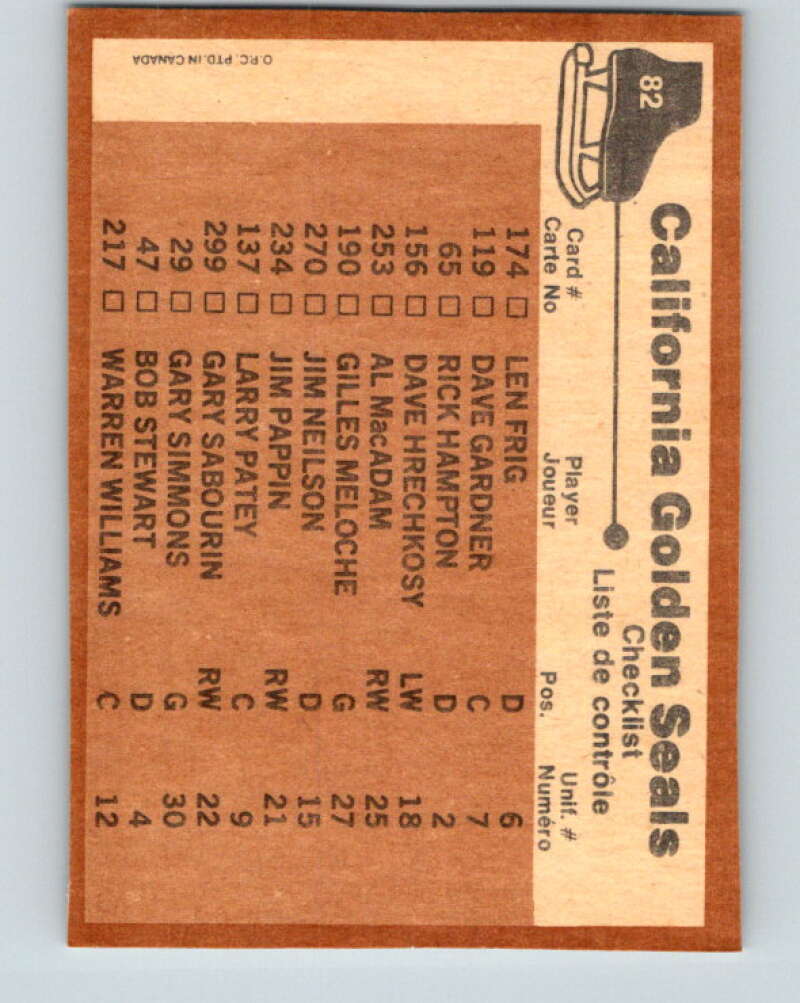 1975-76 O-Pee-Chee #82 California Golden Seals CL Seals V5526