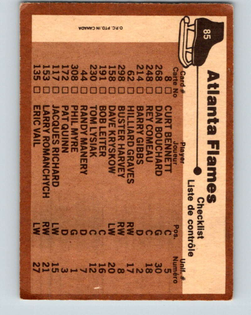 1975-76 O-Pee-Chee #85 Atlanta Flames CL Atlanta Flames V5538