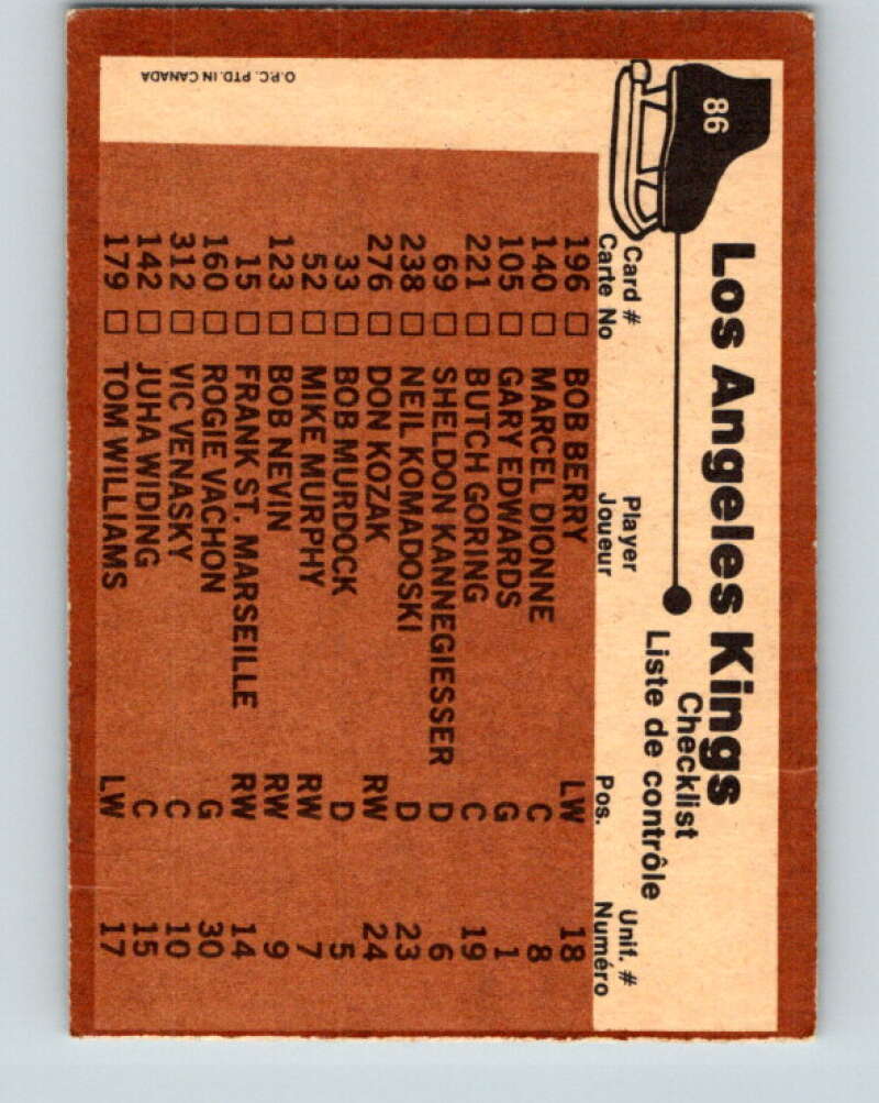 1975-76 O-Pee-Chee #86 Los Angeles Kings CL Los Angeles Kings V5542