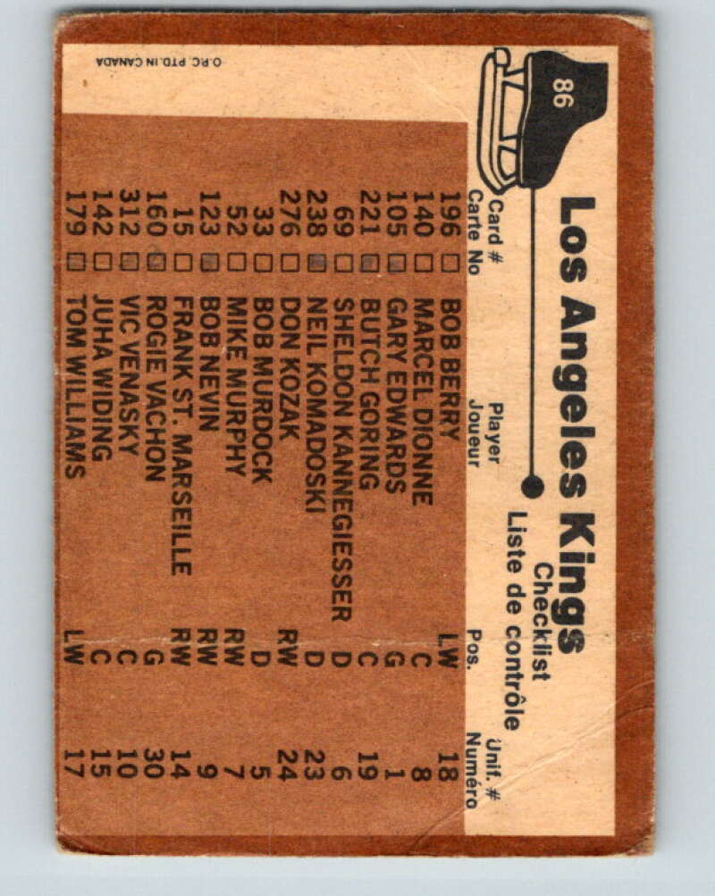 1975-76 O-Pee-Chee #86 Los Angeles Kings CL Los Angeles Kings V5543