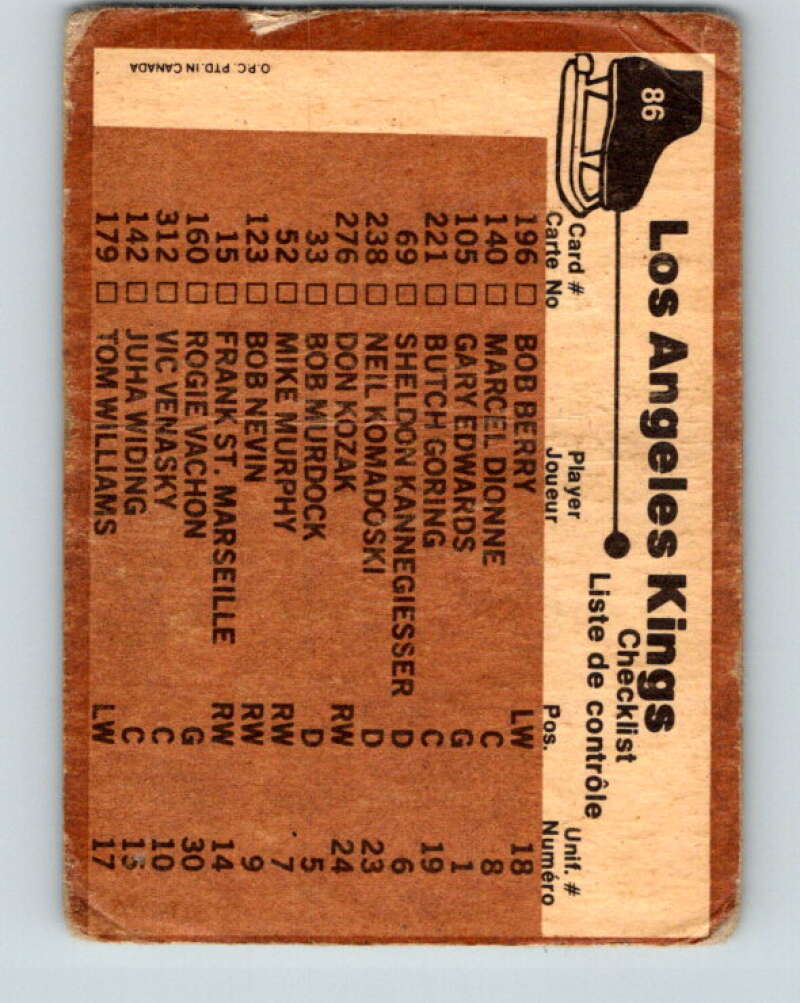 1975-76 O-Pee-Chee #86 Los Angeles Kings CL Los Angeles Kings V5544