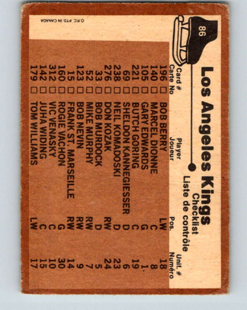 1975-76 O-Pee-Chee #86 Los Angeles Kings CL Los Angeles Kings V5545