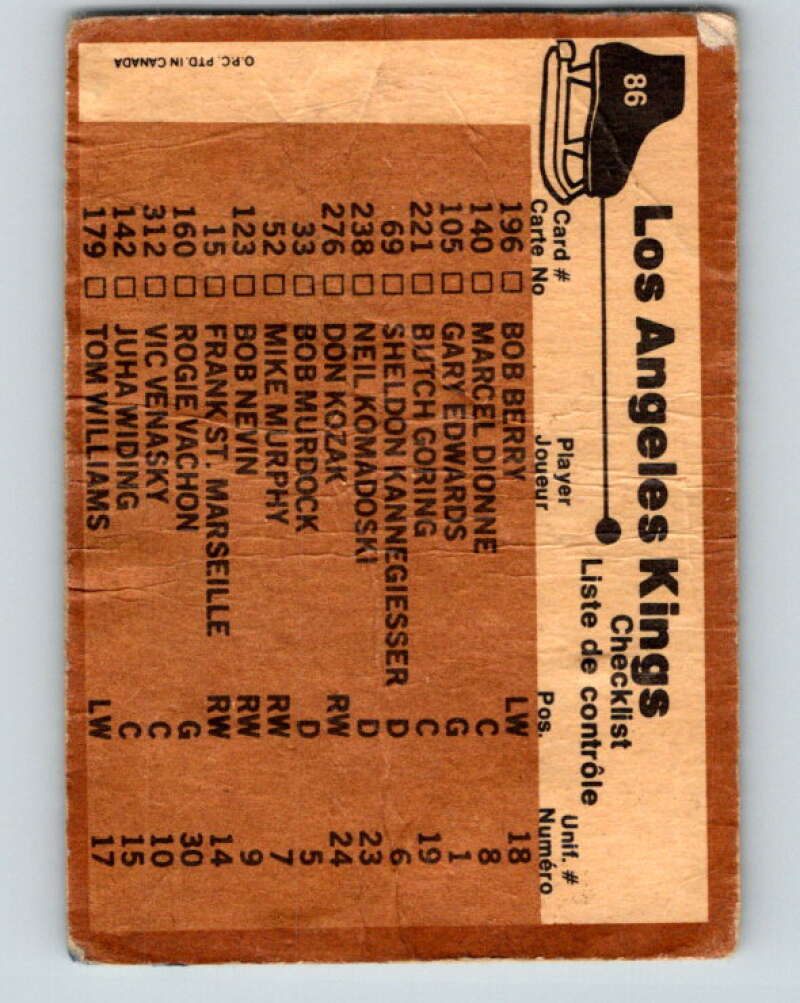 1975-76 O-Pee-Chee #86 Los Angeles Kings CL Los Angeles Kings V5546