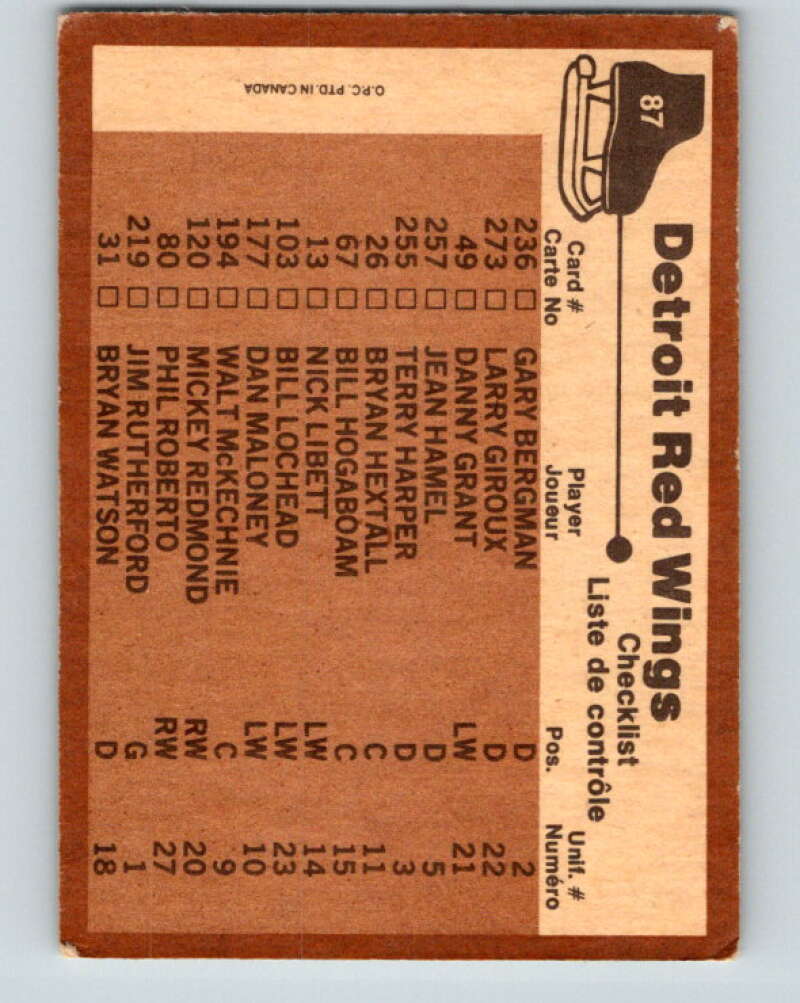 1975-76 O-Pee-Chee #87 Detroit Red Wings CL Detroit Red Wings V5549