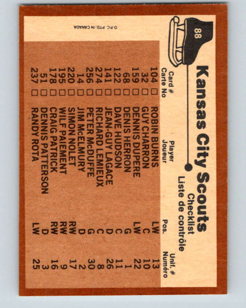1975-76 O-Pee-Chee #88 Kansas City Scouts UER CL Kansas City Scouts V5556