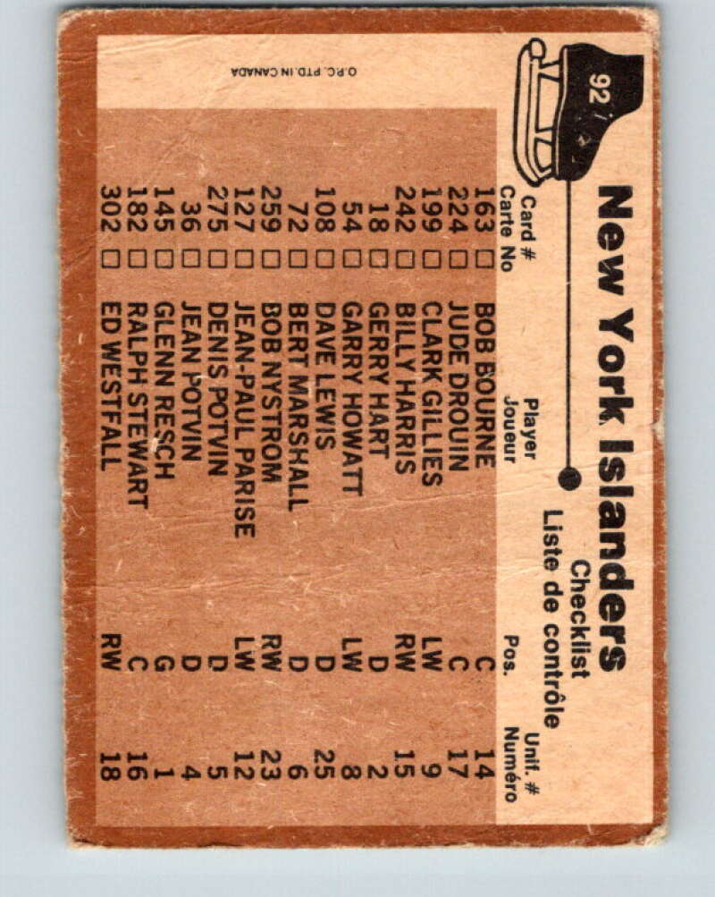 1975-76 O-Pee-Chee #92 New York Islanders CL New York Islanders V5570