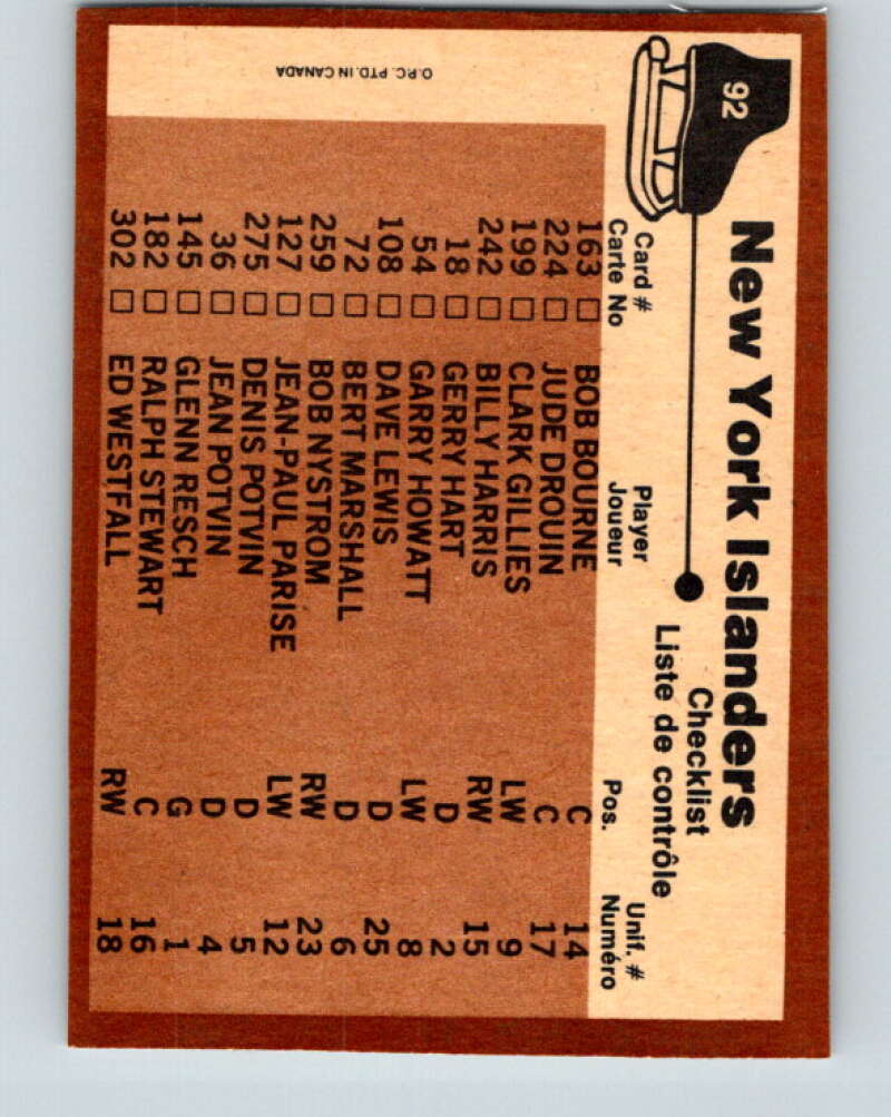 1975-76 O-Pee-Chee #92 New York Islanders CL New York Islanders V5571