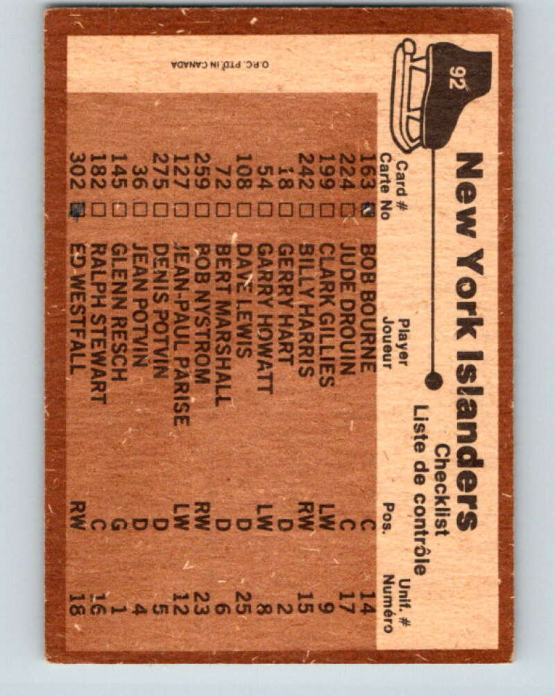 1975-76 O-Pee-Chee #92 New York Islanders CL New York Islanders V5572