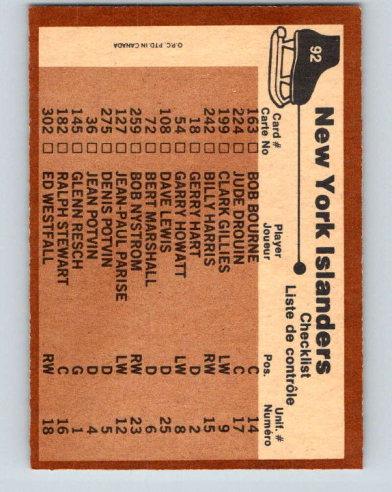 1975-76 O-Pee-Chee #92 New York Islanders CL New York Islanders V5573