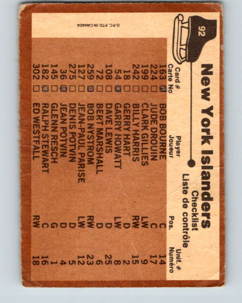 1975-76 O-Pee-Chee #92 New York Islanders CL New York Islanders V5574