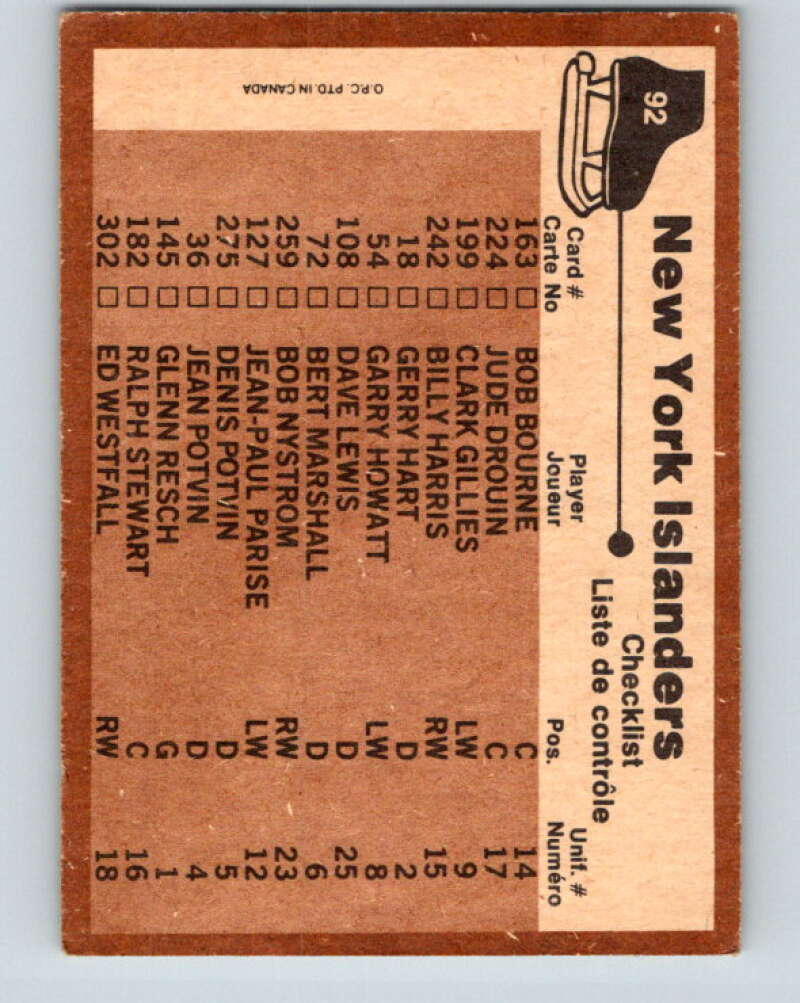 1975-76 O-Pee-Chee #92 New York Islanders CL New York Islanders V5575