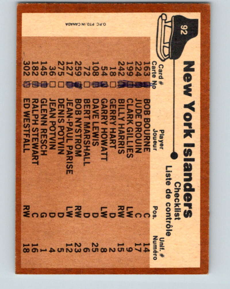 1975-76 O-Pee-Chee #92 New York Islanders CL New York Islanders V5576