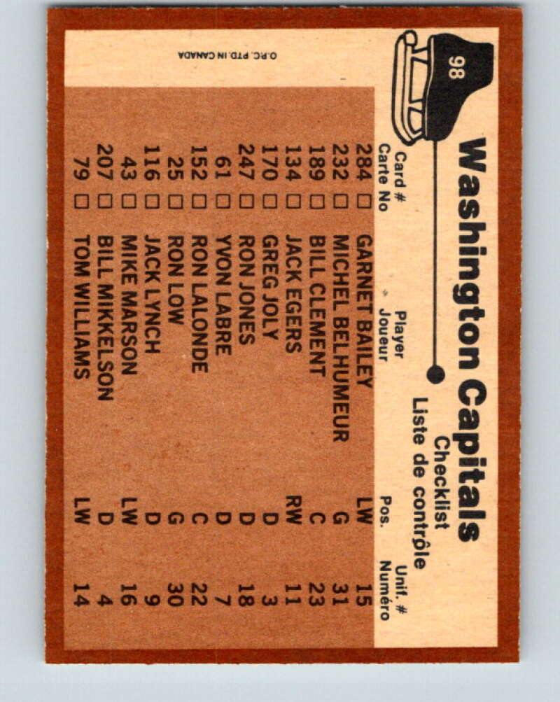 1975-76 O-Pee-Chee #98 Washington Capitals CL Washington Capitals V5598