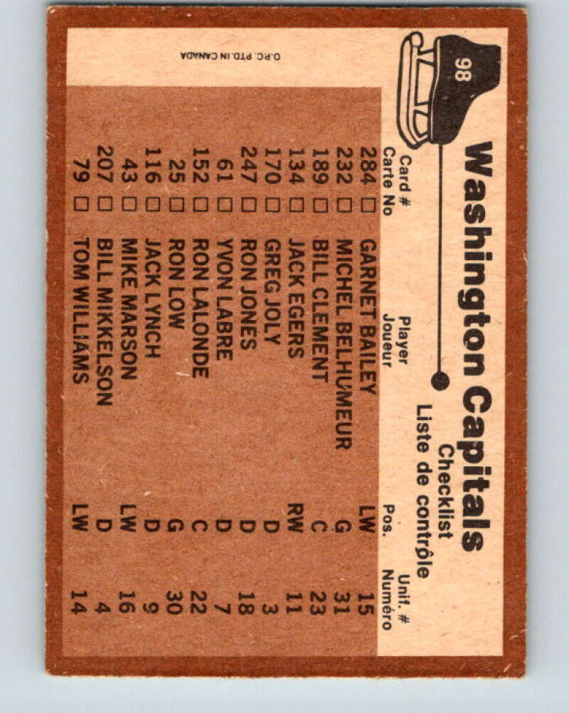 1975-76 O-Pee-Chee #98 Washington Capitals CL Washington Capitals V5600