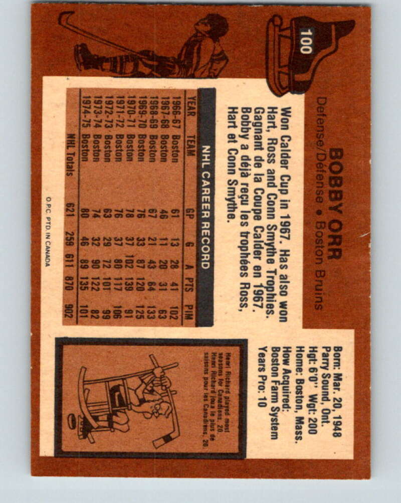 1975-76 O-Pee-Chee #100 Bobby Orr Boston Bruins V5610