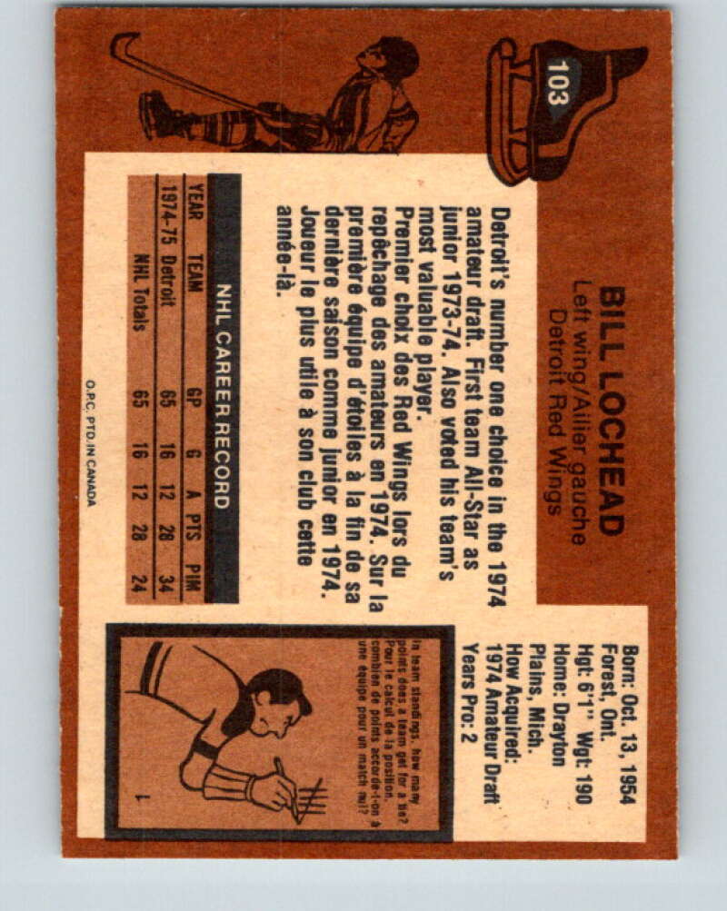 1975-76 O-Pee-Chee #103 Bill Lochead Detroit Red Wings V5619