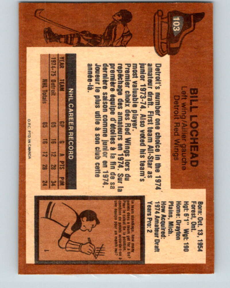1975-76 O-Pee-Chee #103 Bill Lochead Detroit Red Wings V5620