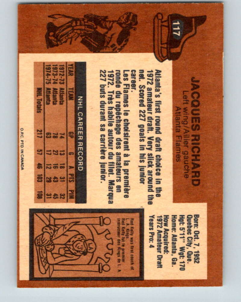 1975-76 O-Pee-Chee #117 Jacques Richard Atlanta Flames V5684