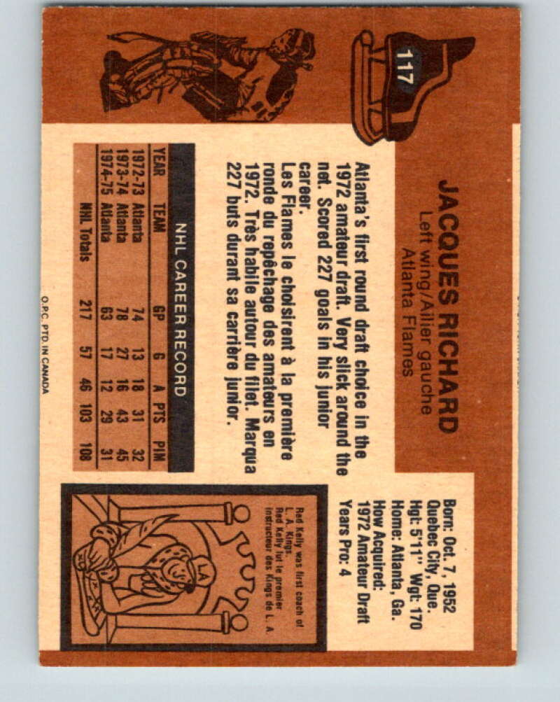 1975-76 O-Pee-Chee #117 Jacques Richard Atlanta Flames V5685