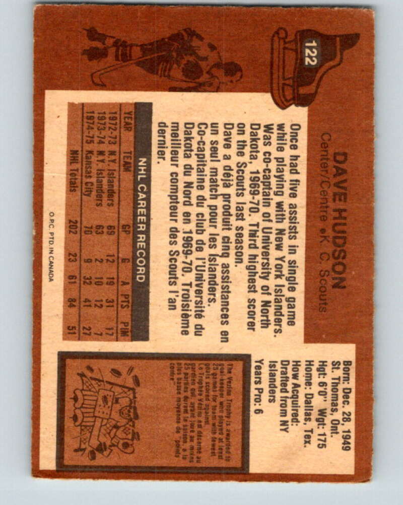 1975-76 O-Pee-Chee #122 Dave Hudson Kansas City Scouts V5704
