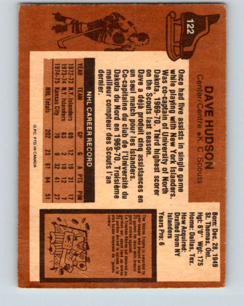 1975-76 O-Pee-Chee #122 Dave Hudson Kansas City Scouts V5706