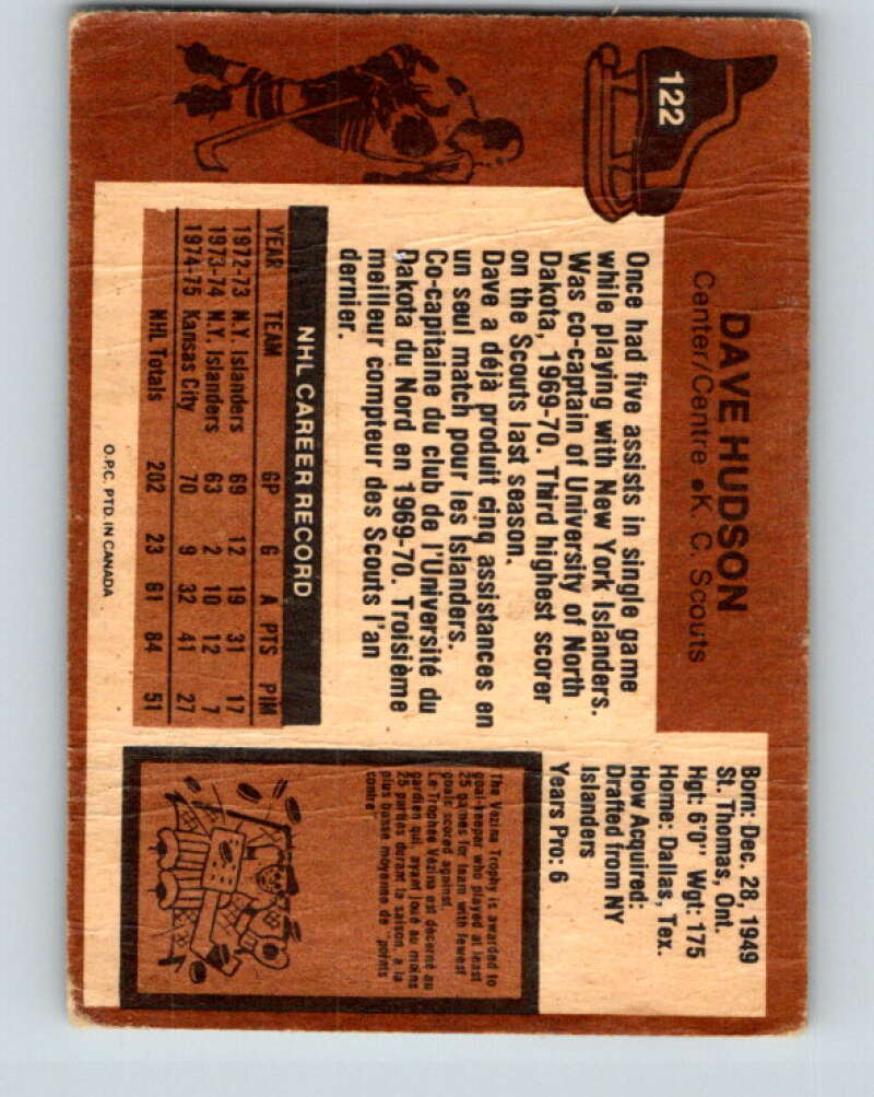 1975-76 O-Pee-Chee #122 Dave Hudson Kansas City Scouts V5707