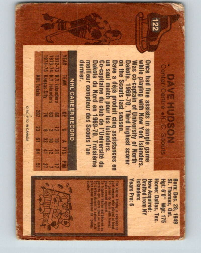 1975-76 O-Pee-Chee #122 Dave Hudson Kansas City Scouts V5708