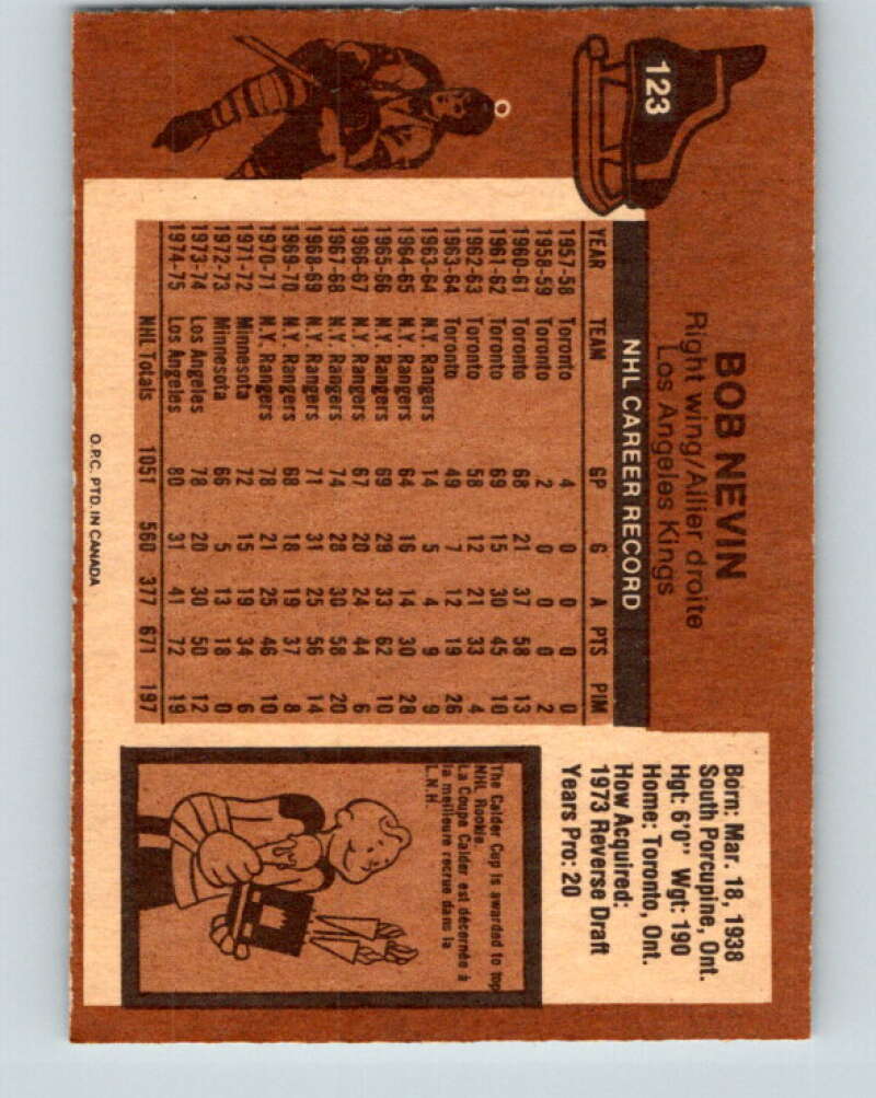 1975-76 O-Pee-Chee #123 Bob Nevin Los Angeles Kings V5709