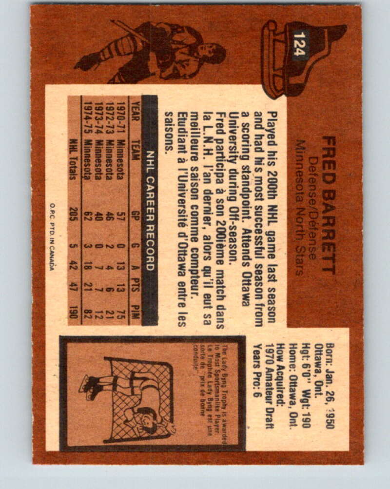 1975-76 O-Pee-Chee #124 Fred Barrett Minnesota North Stars V5711