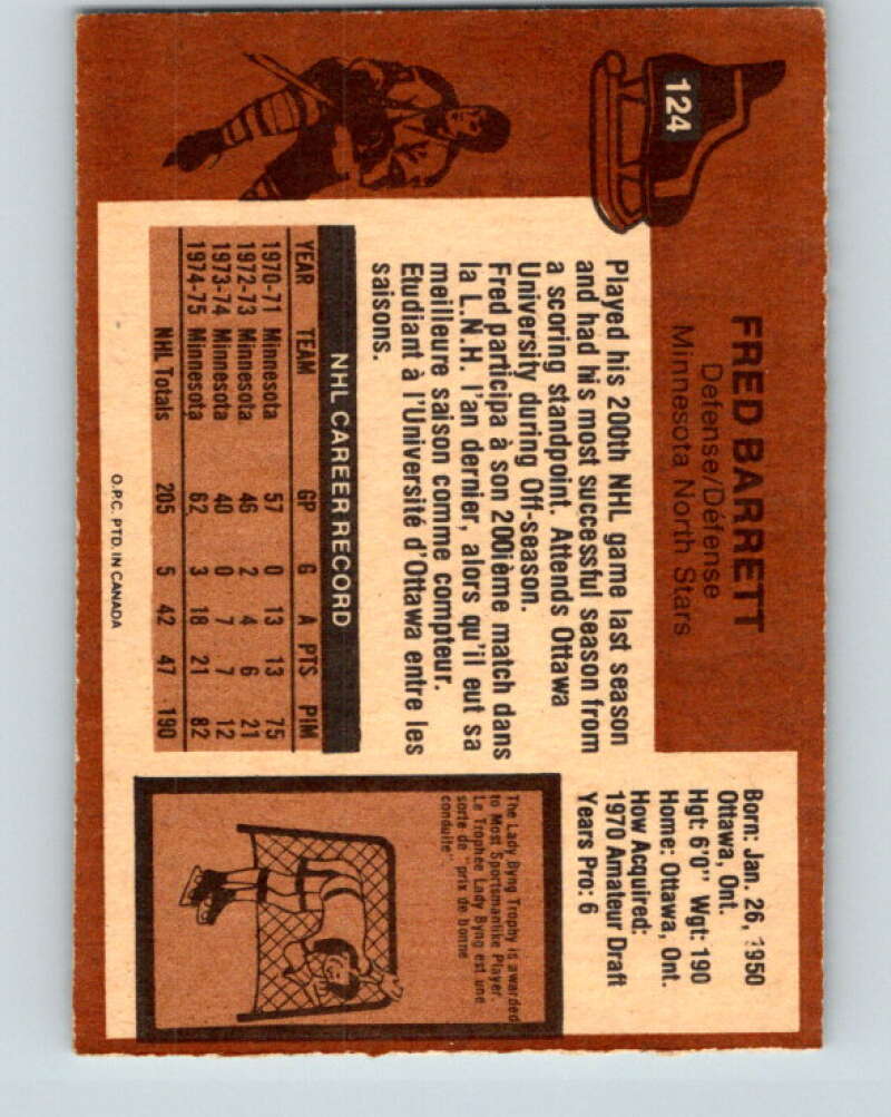 1975-76 O-Pee-Chee #124 Fred Barrett Minnesota North Stars V5712