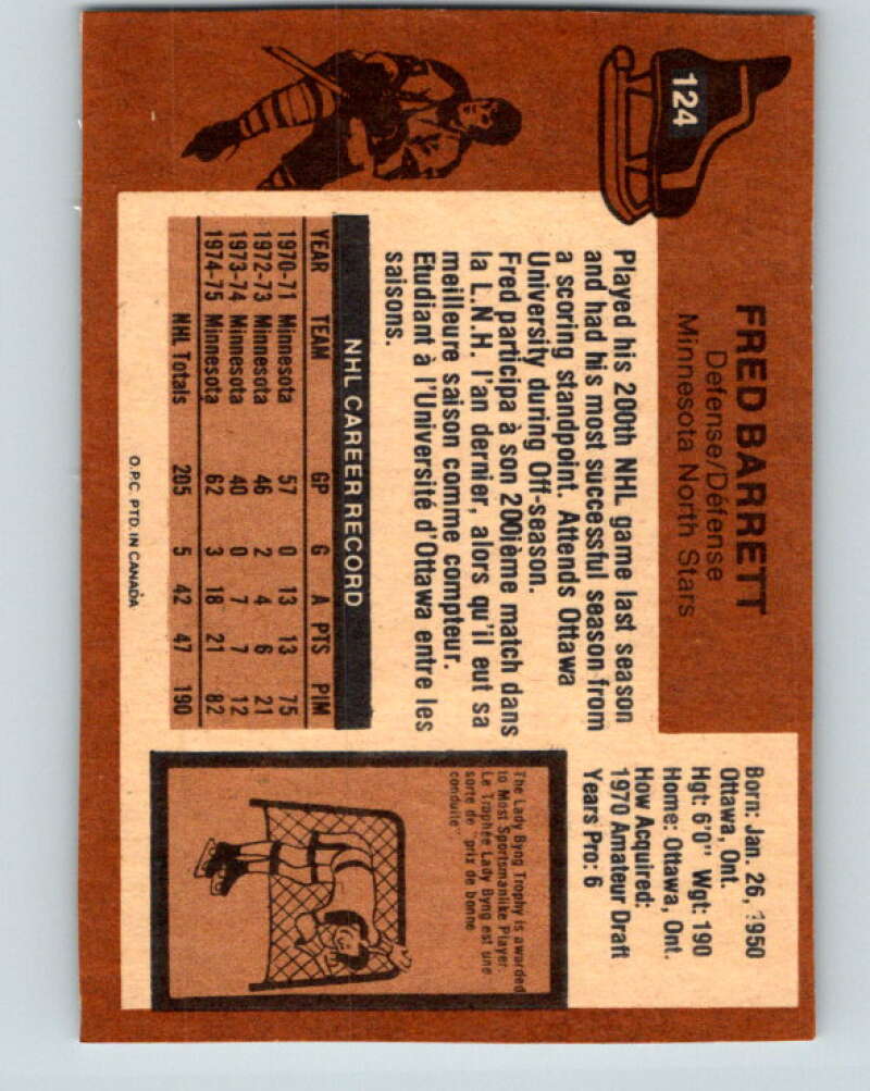 1975-76 O-Pee-Chee #124 Fred Barrett Minnesota North Stars V5713